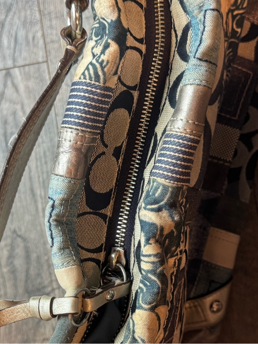 Coach Rare Y2K Denim Patchwork Hobo Purse Shoulder Bag F13720 - Picture 4 of 16